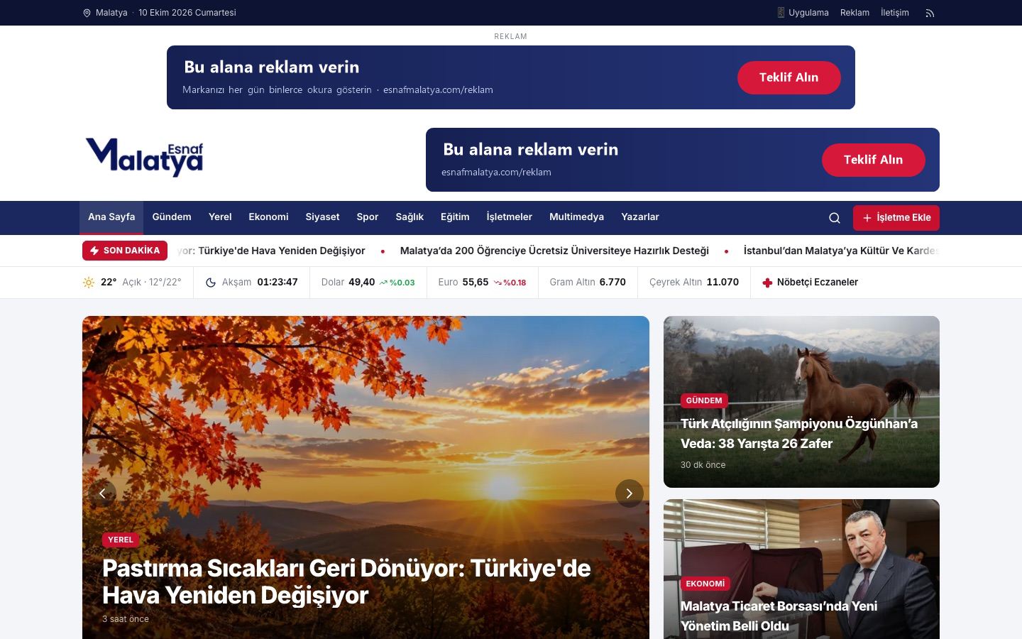 Leon Haber ile çalışan esnafmalatya.com ana sayfası: manşet, son dakika bandı, hava durumu, namaz vakti ve döviz şeridi
