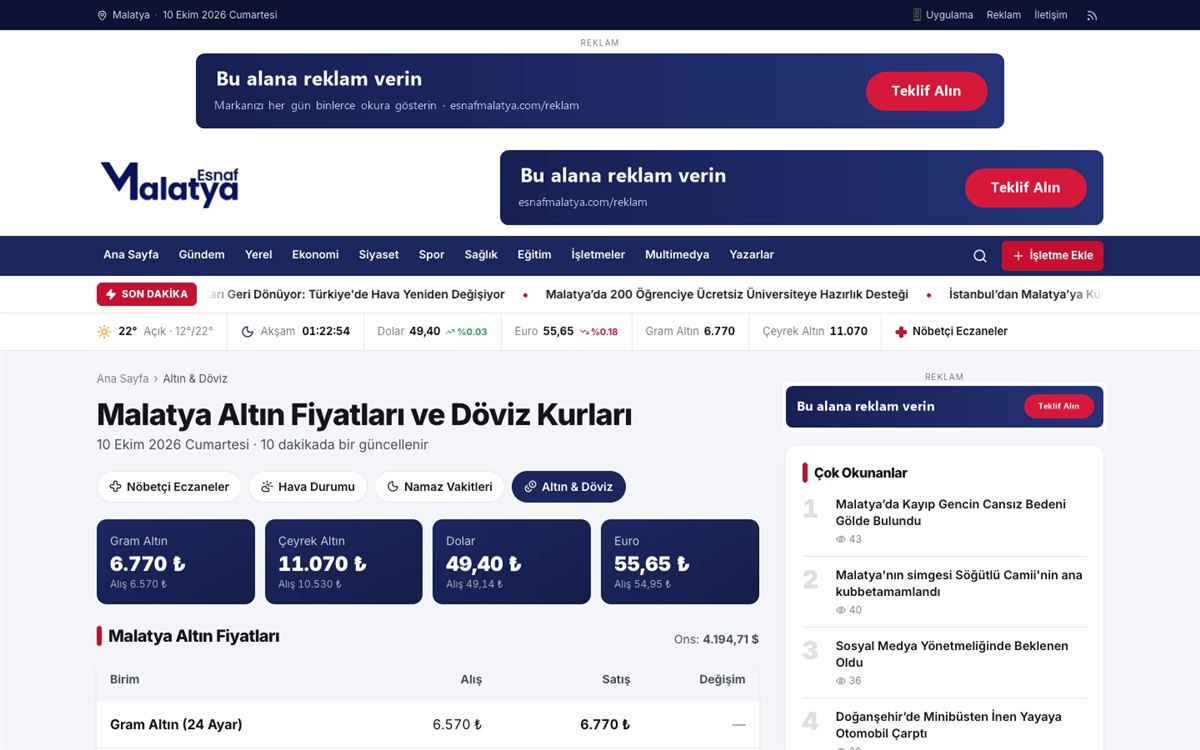 Döviz ve altın sayfası