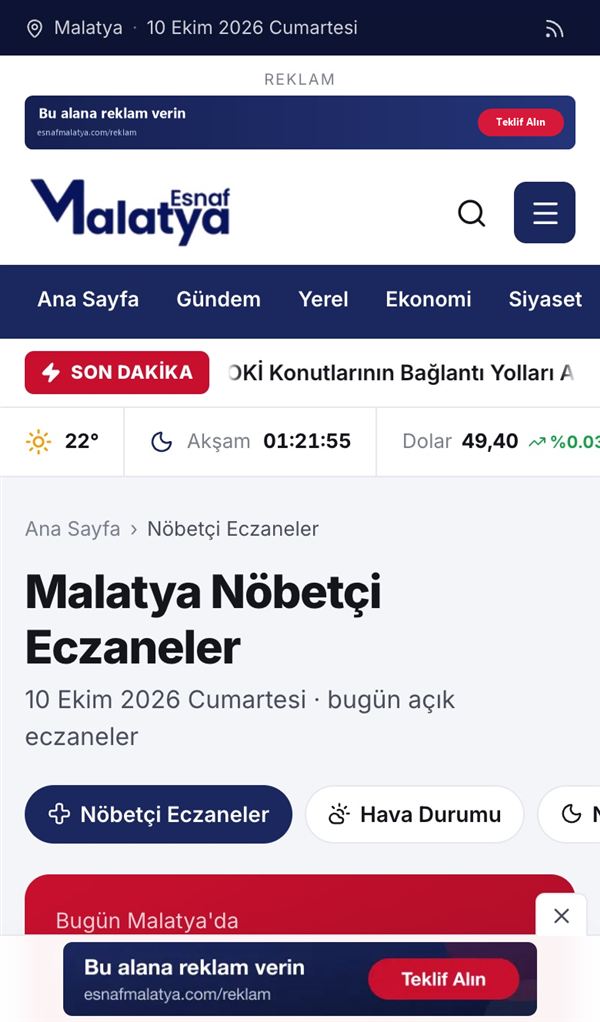 Nöbetçi eczaneler sayfası