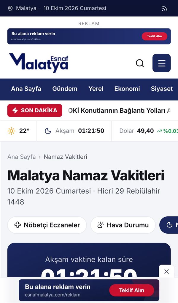 Namaz vakitleri sayfası
